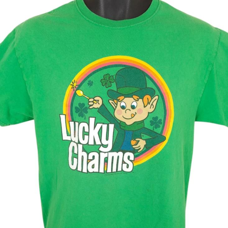 

Lucky Charms 100% Cotton T-shirt Mens Tees Top Mens Size Medium Green Cereal Snack Tee L