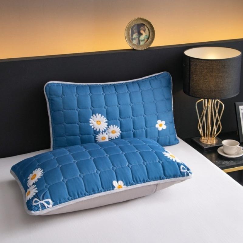 2PCS Small Square Quilted Solid Color Padded Waterproof Pillowcase Anti-head Oil Extended Pillowcase Household 48x74cm