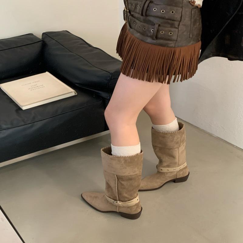 2025 soft-soled pointed boots tall tube versatile foreign style fairy matte fashion Xinjiang tourism autumn and winter high-top shoes