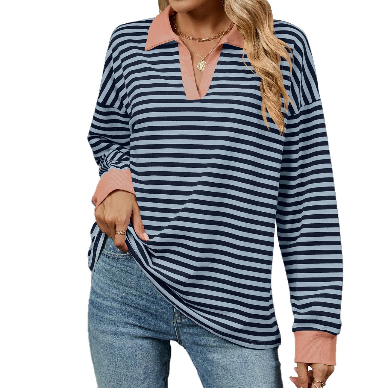 Весенне-осенняя женская толстовка больших размеров с цветным лацканом и длинными рукавами — фото 15