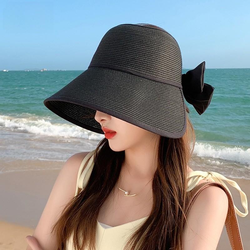 Summer Sun Protection Hat With Large Brim And Butterfly Bow For Outdoor Beach Fashion