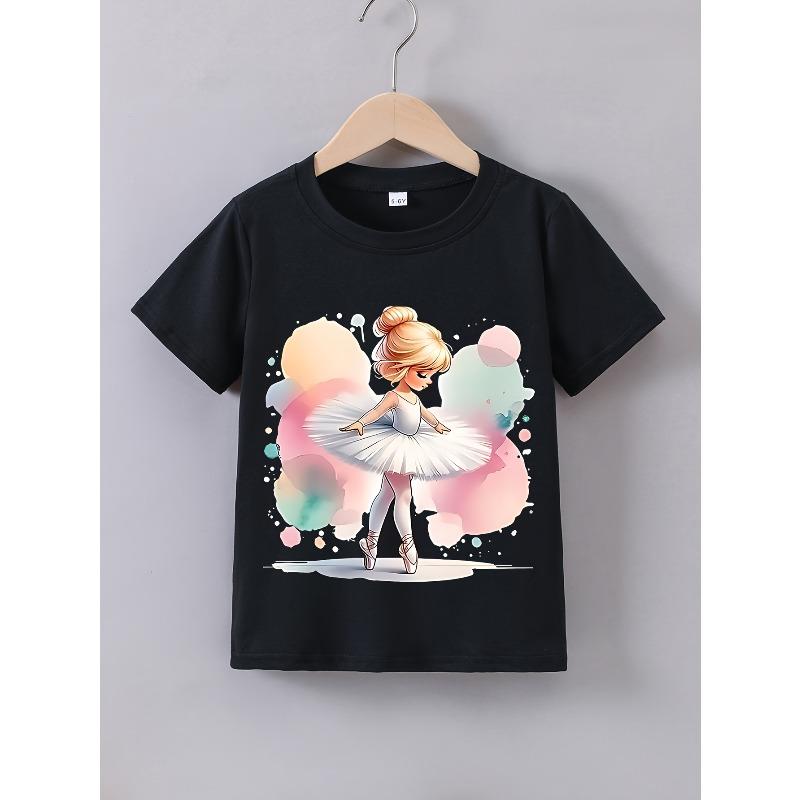 Summer Short-Sleeve T-Shirt for Girls Featuring a Beautiful Ballet Dancer Print