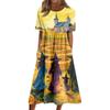 Women's Casual Round Neck Dress with Halloween Print and Pockets