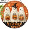 2D Flat Aluminium Halloween Sign with Adorable Ghosts Pattern - Trick or Treat Figurine Ornaments - Ideal for Front Door, Wall, Porch, Window Decor