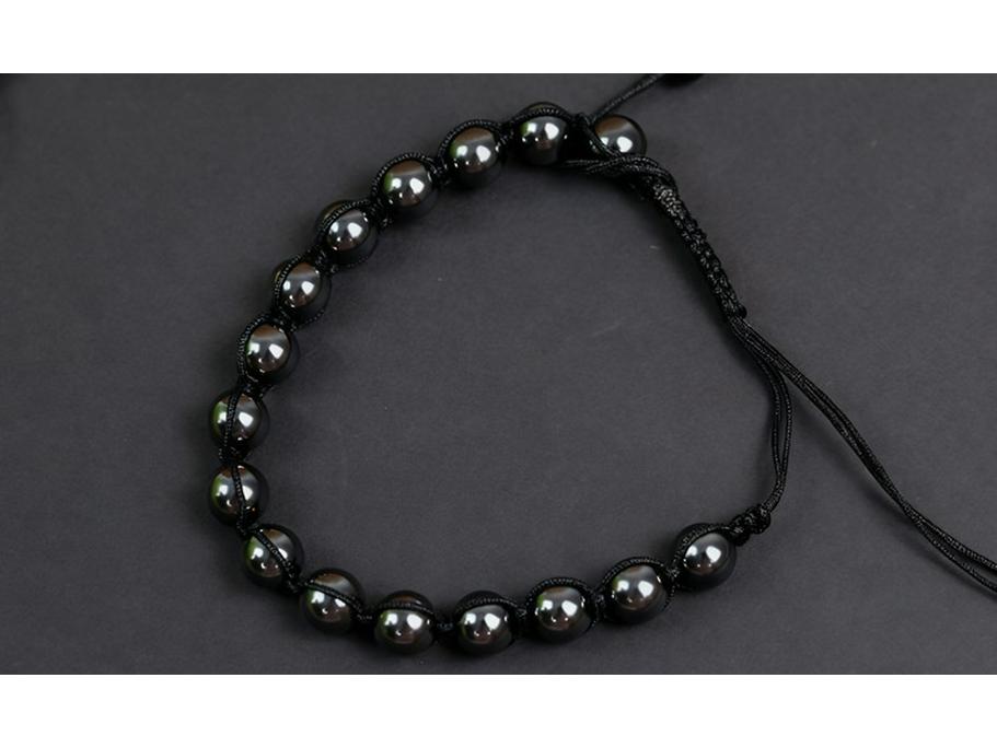 Ručně tkaný náramek z hematitu a černého žlučového kamene s korálky