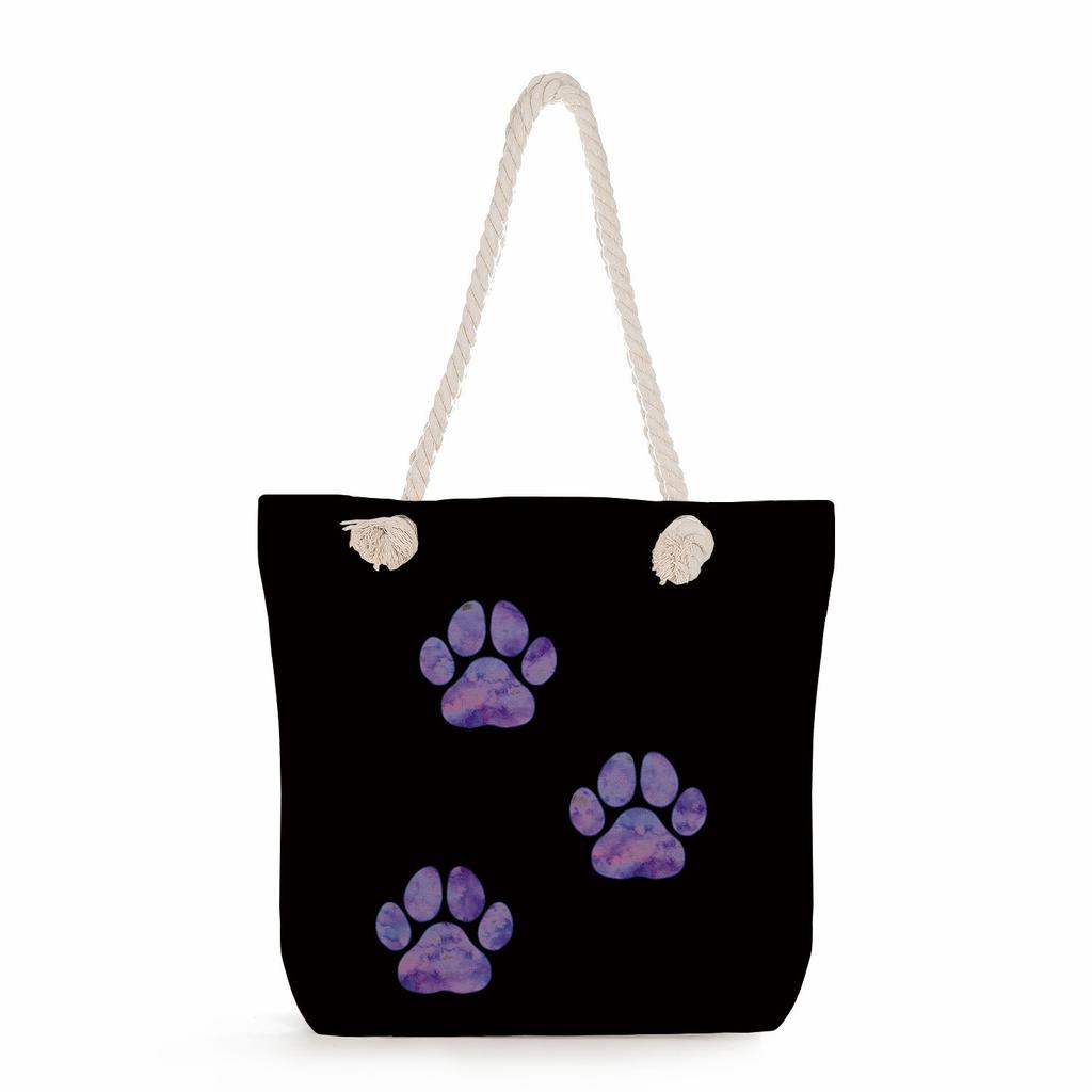Dog paw print thick rope single-shoulder beach bag 7234 CLE
