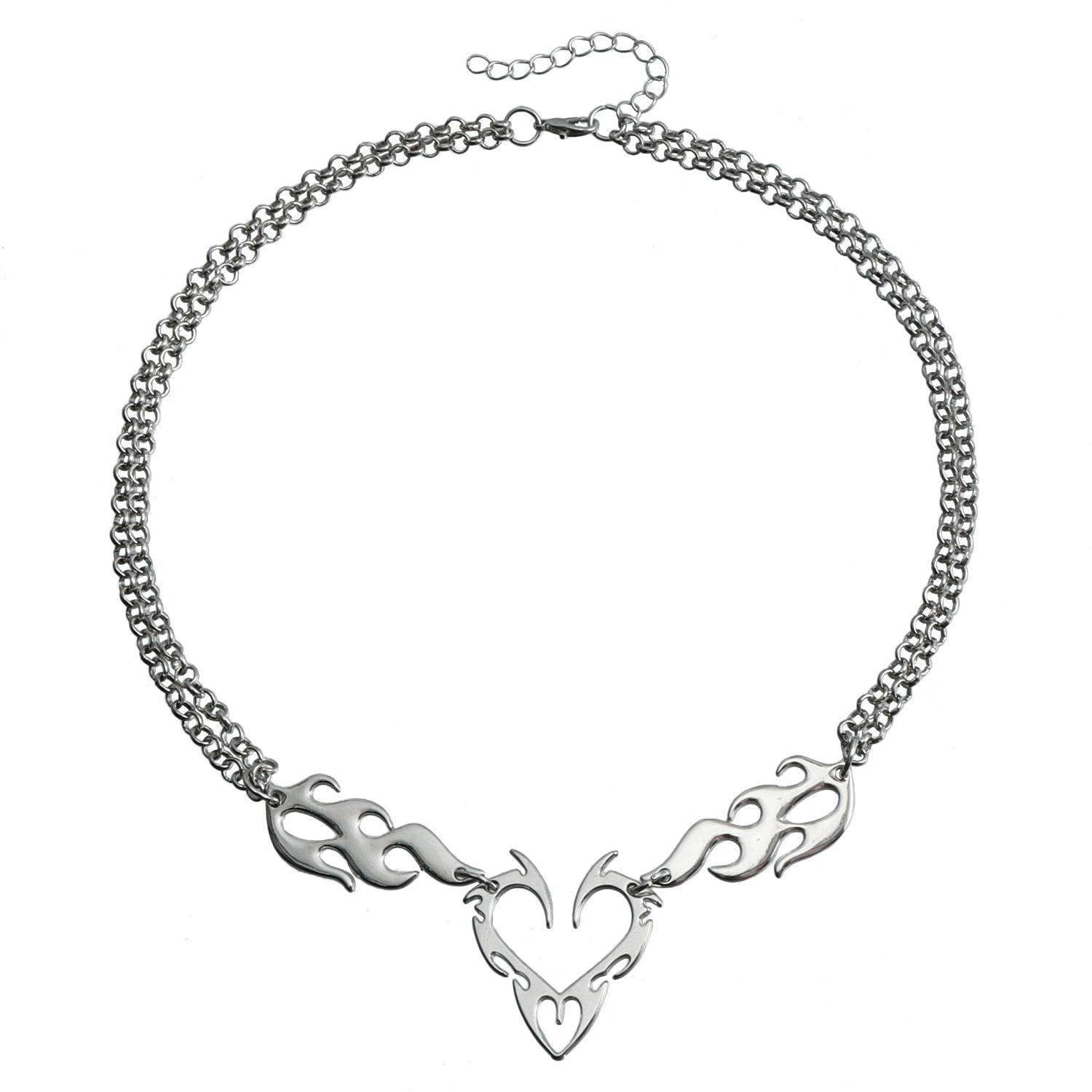 

Хип-хоп чокер-ожерелье с пламенным сердцем для женщины, цепочка для ключицы, панк-ювелирные аксессуары