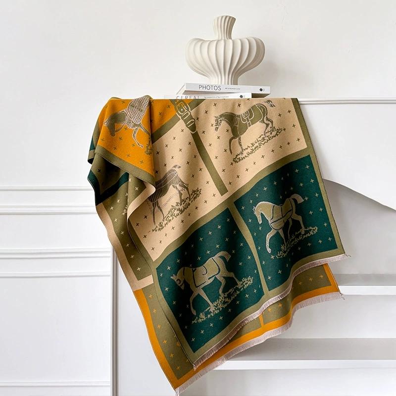 Winter Elegant Lady Style Printed Faux Cashmere Scarf For Women Double-Sided Cold Protection Neck Warm Scarf And Shawls 180*65Cm