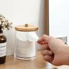 1pcs Cotton Round Pad Dispenser With Bamboo Lid, Small Clear Acrylic Containers For Cotton Swab/ball, Transparent Jars For Bathroom Vanity