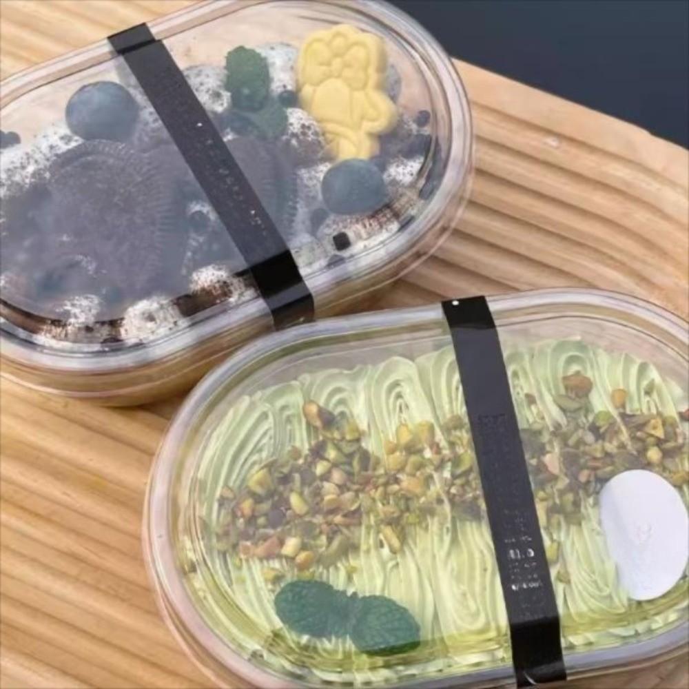 50pcs 500/280ML Dessert Container with Lid Oval Mousse Dessert Cups with Cover Cookie