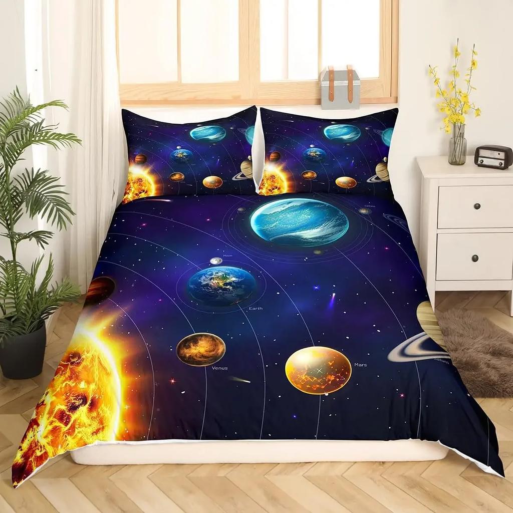 3Pcs Solar System Bedding Set For Kids Outer Space Galaxy Duvet Covers Set Universe Planets Pillowcases Astronomy Quilt Covers