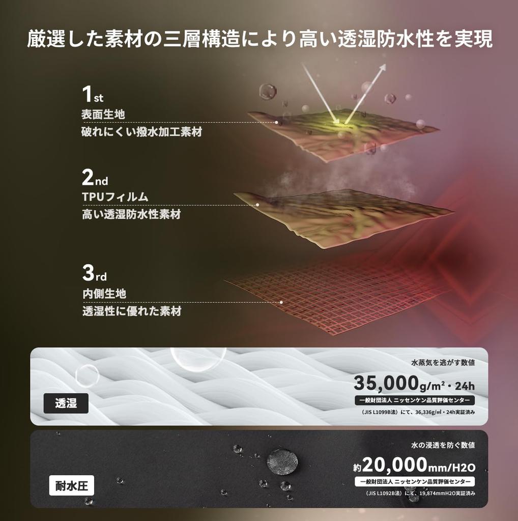 Rainwear for Mountaineering Water Pressure Resistance Rain Rain Mountain Water Breathable [Acrais] Men, Jacket, 20,000mm, Golf, Suit, Cycling,