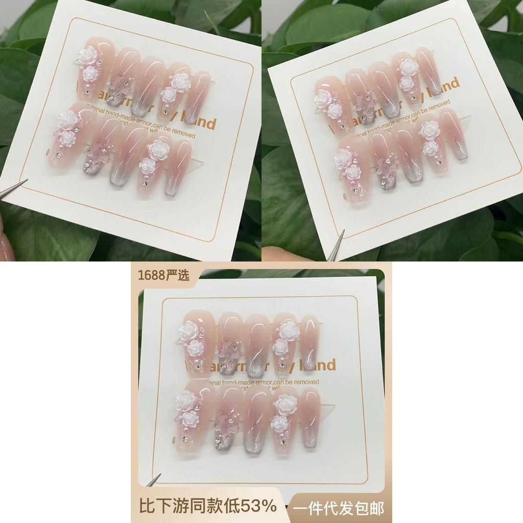 Handmade Fairy Pink Camellia Blush Butterfly Jewelry Nail Art Set Xs/s/m/l