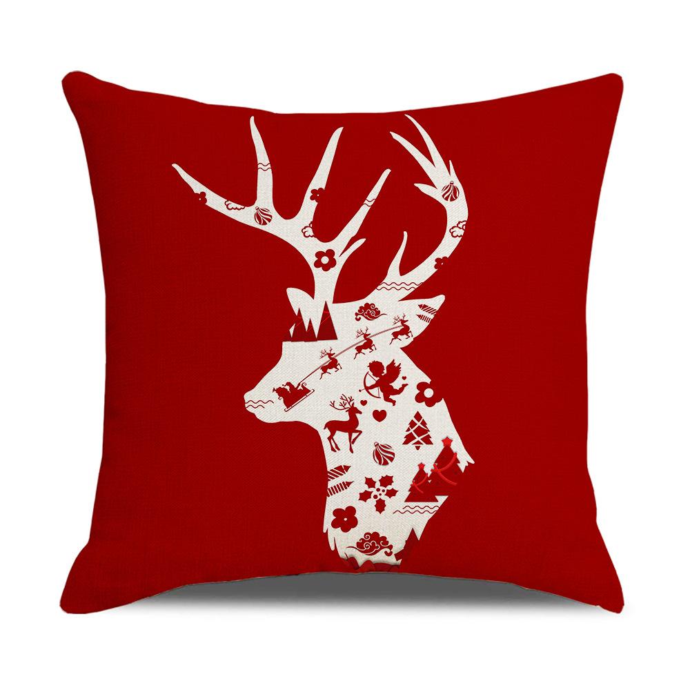 New Red and White Christmas Pillowcase Homewares Cartoon Elk Linen Sofa Pillowcase