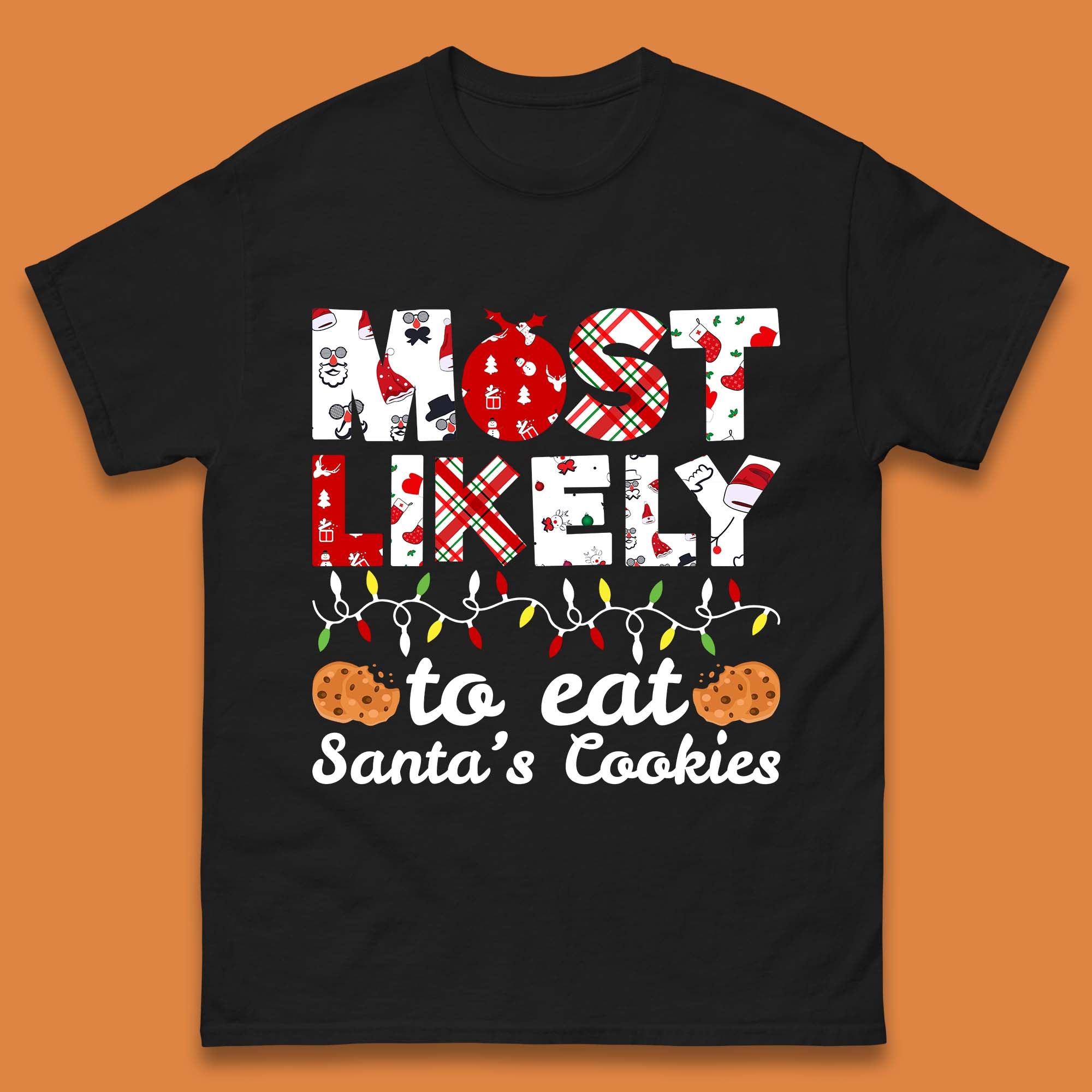 Christmas Mens T Shirt Womens Tops Tees Most Likely To Eat Santa Cookies Christmas Top 2XL