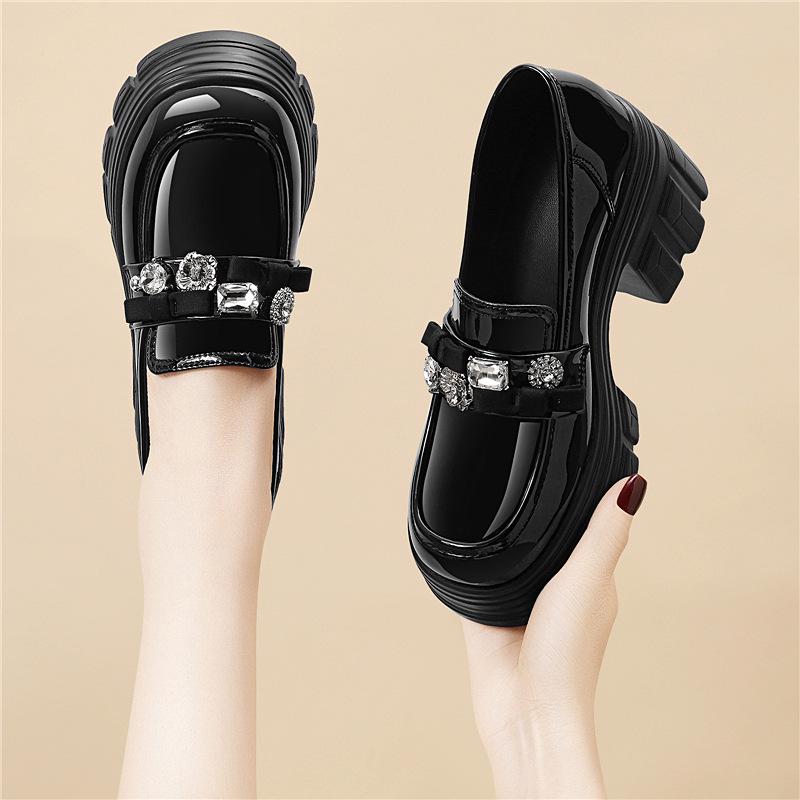 

Golden Rabbit Women s Black Thick-Soled Loafers - Autumn 2025 British Style Fashion Shoes 36