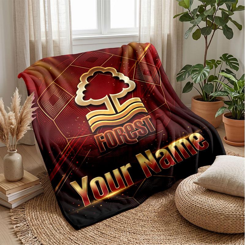 Coperta in Flanella Nottingham Forest FC con Testo Nome Personalizzato Logo Calcio Coperta in Pile Personalizzata Regalo Speciale per Divano Camera da Letto Casa