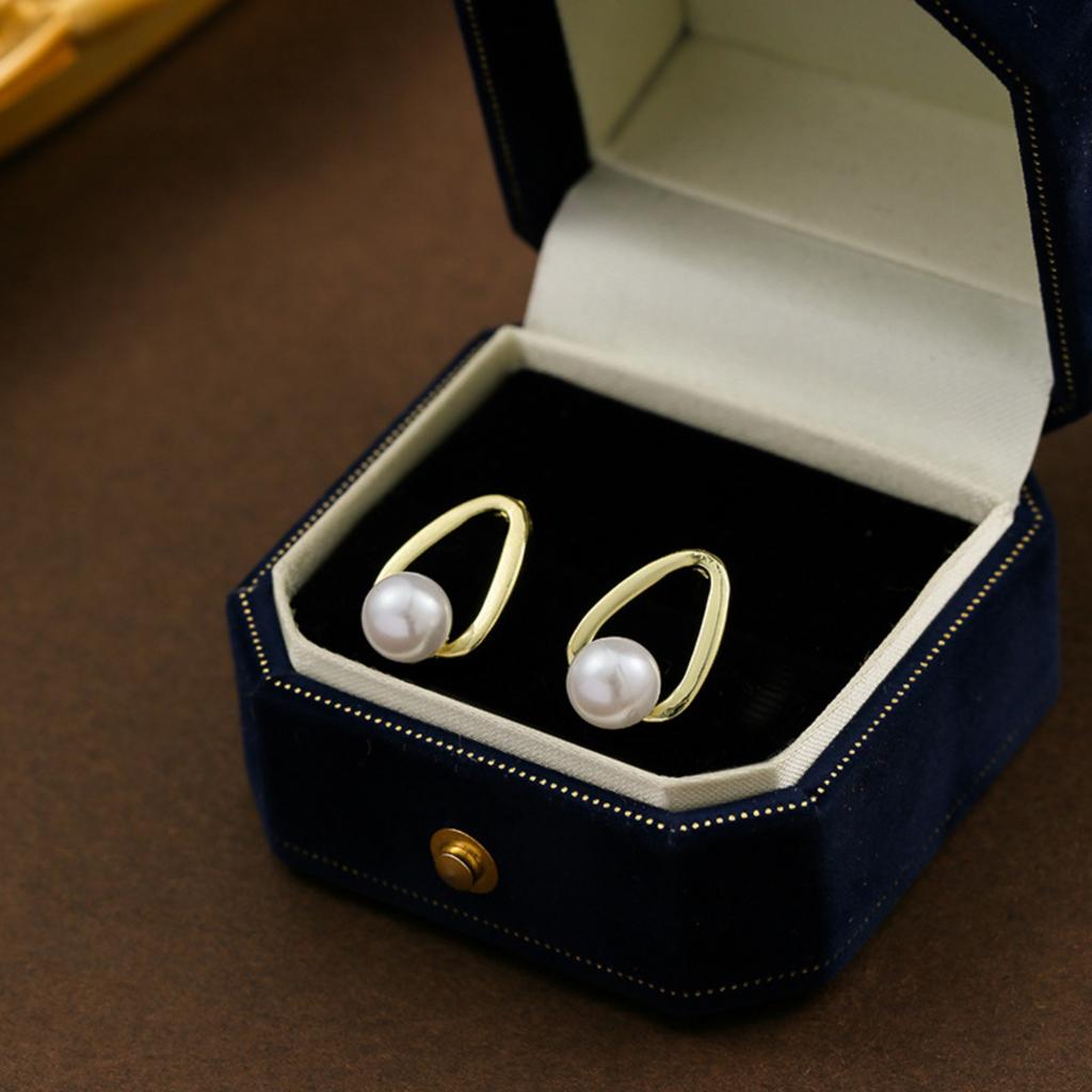 Sterling Silver Pearl Stud Earrings Lightweight Minimalist Geometric Design Small Size Luxury Style Fashion Jewelry for Women