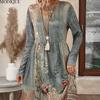 MODIQUE 2025 Summer New Women's Casual Retro Floral Print Gradient Color Short Dress Ladies Loose A-Line Long Sleeve O-Neck Dress