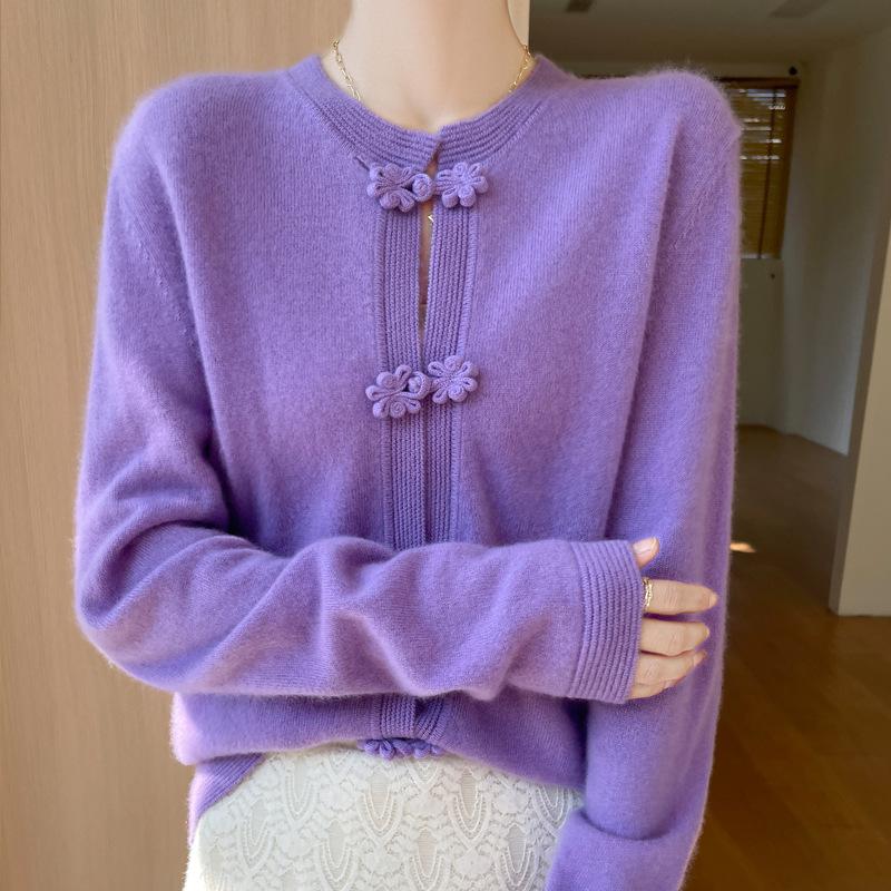 Industry Embroidered Button Round Neck Sweater for Women In Autumn and Winter Style Fashionable and Versatile Knitted Cardigan Temperament Jacket