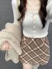 Women's Khaki Plaid Wool A-line Skirt - Autumn 2025 High-Waist Slim Fit