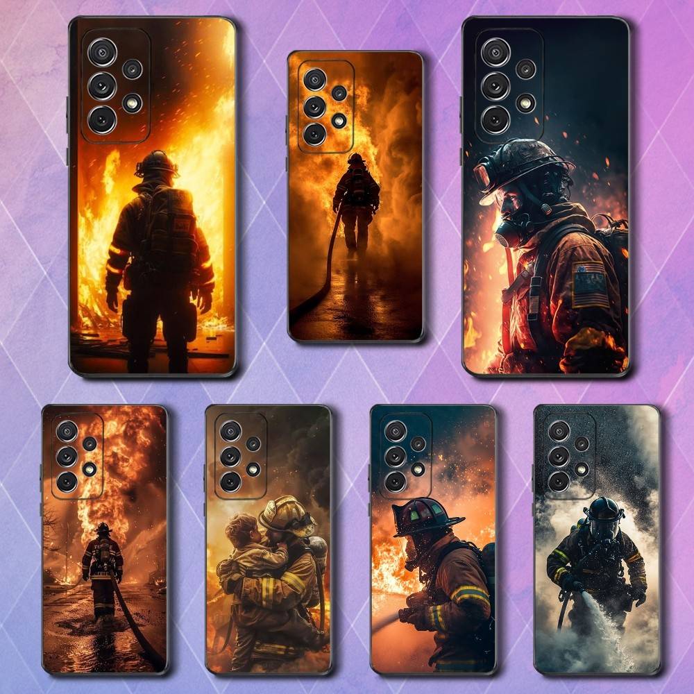 Fire Disaster Firefighter Case For Samsung S23,S25,S20,S10,S9,S21,S24,S22,Ultra,FE,Plus,Lite,Soft Silicone Black