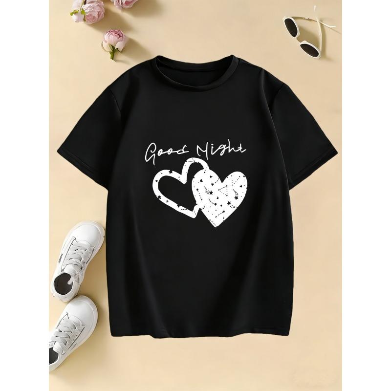 Summer and Spring Casual Tops T-shirt Good Night Heart Short Sleeve Children's T-shirt