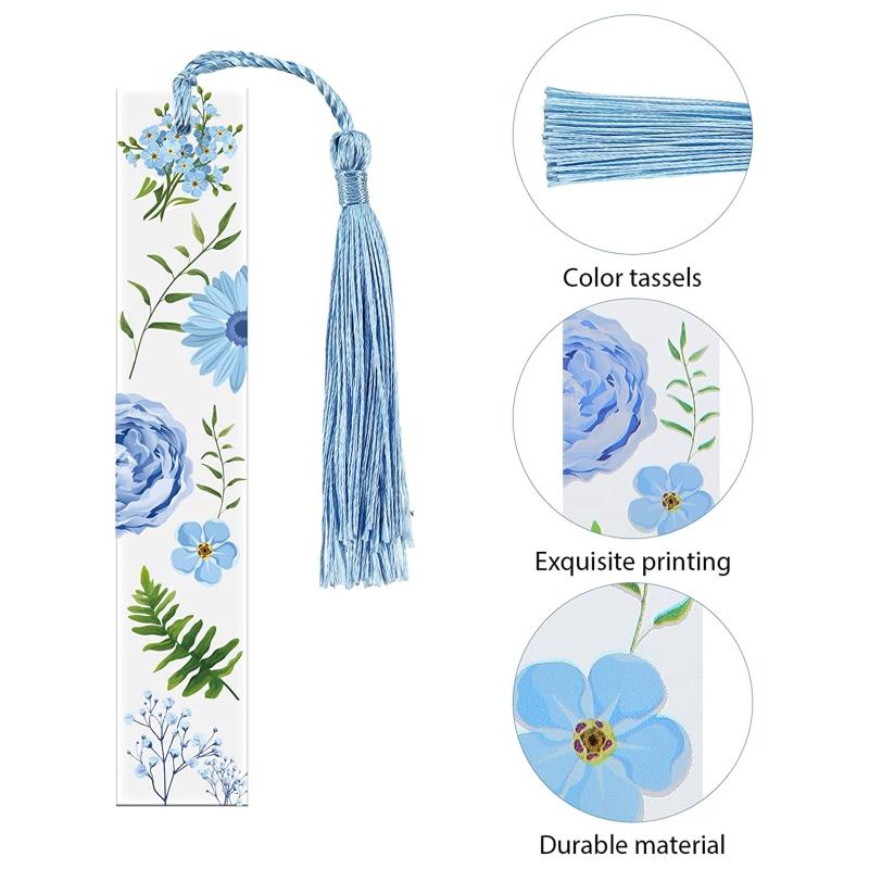 Cute Flower Acrylic Bookmarks Clear Floral Book Markers with Colorful Tassels for Women Kids Teacher Book Lovers 8 Style