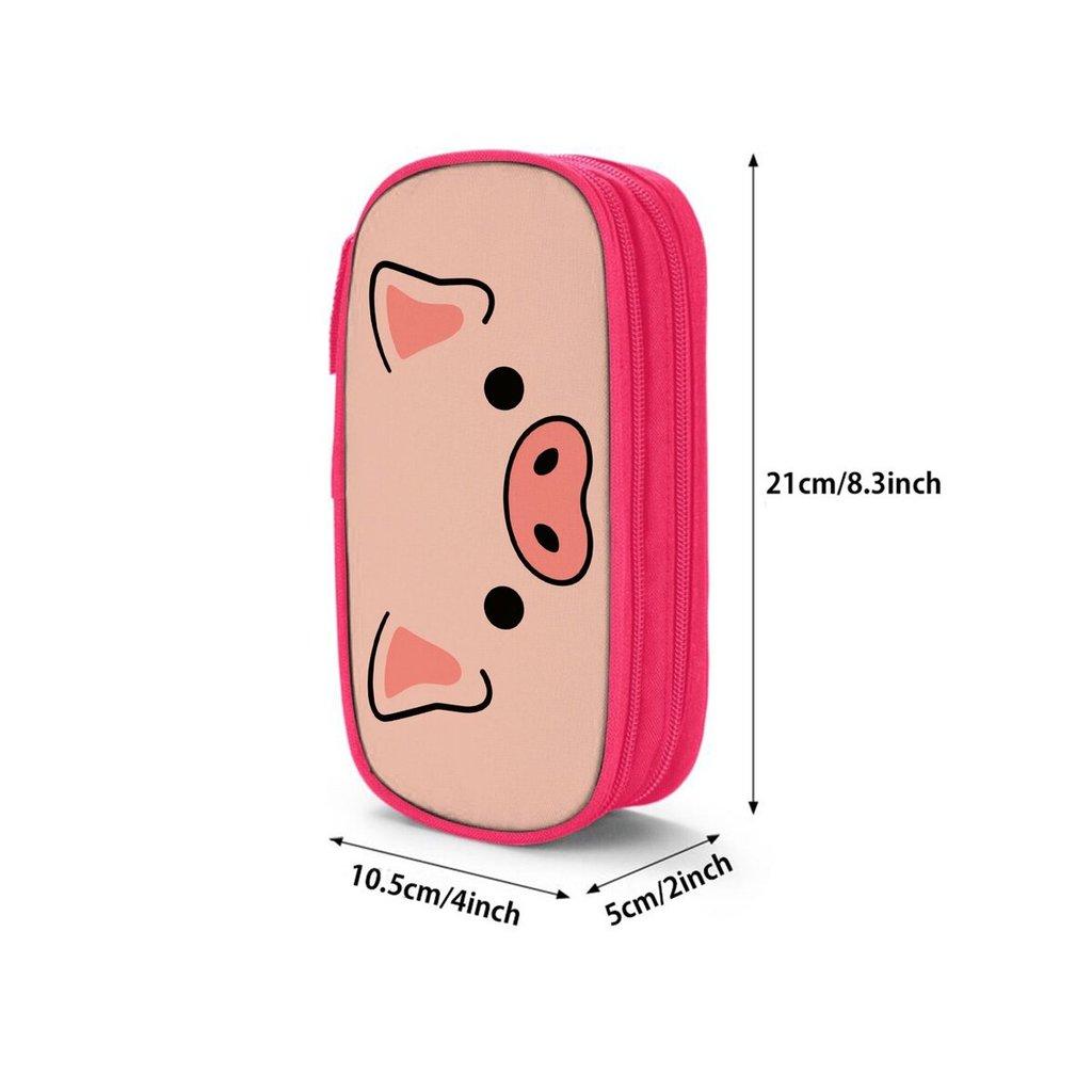 Estuche Multifuncional de Doble Capa con Estampado de Cerdito Rosa para Niños/Niñas Mejor Regalo Estuche de Lápices de Dibujos Animados 2D para Niños
