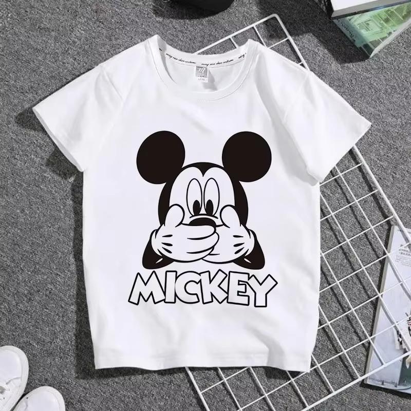 Cartoon Cute Mickey Summer Childrens Cotton Tshirt Y2K Harajuku Casual Tshirt Top Street Fashion Unisex Women Clothing