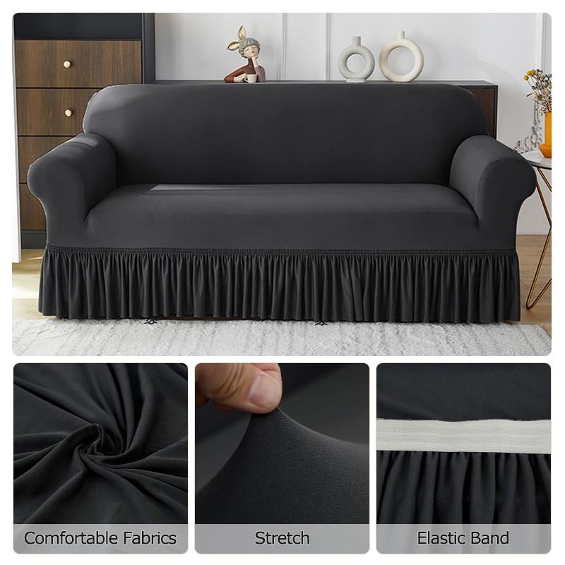 High Stretch Sofa Cover for Living Room Spandex Corner Sofa Covers with Skirt Dustproof Non-slip Sofa Slipcover for Home Hotel