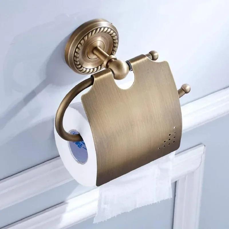 Household Bathroom Toilet Paper Holder Wall Mounted Classic Bathroom Antique Brass Roll Tissue Box Accessory Paper Towel Holder LS