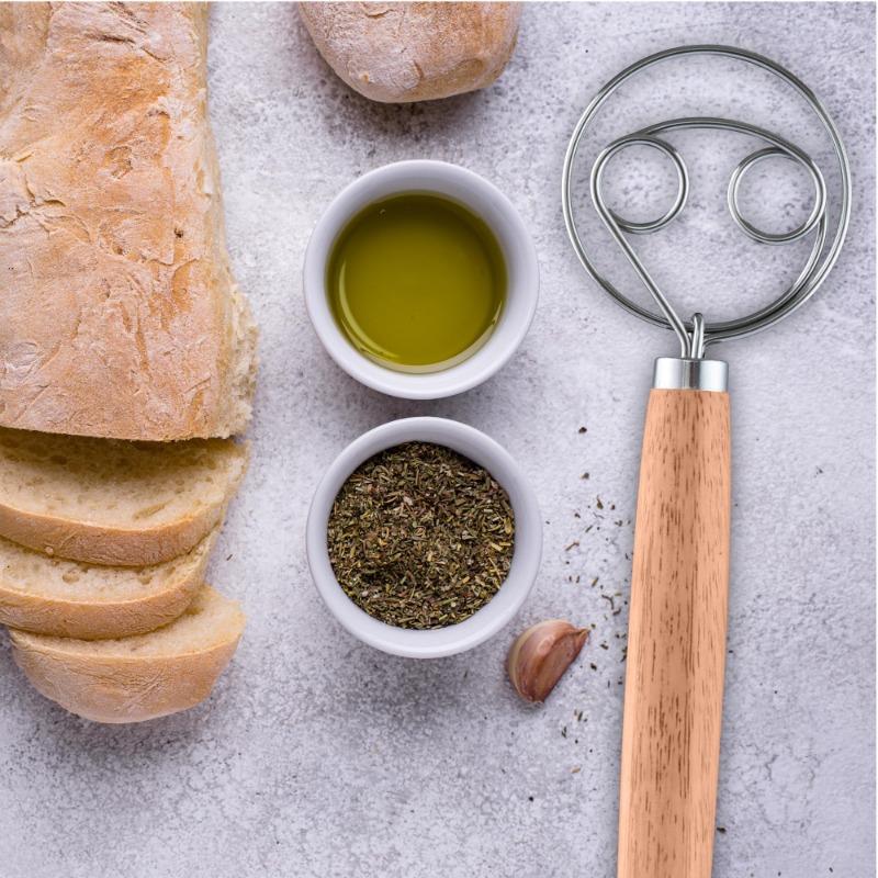 Kitchen Danish Dough Whisk - Wooden Danish Whisk for Dough with Stainless Steel Dough Hook - Traditional Dutch Whisk - Bread