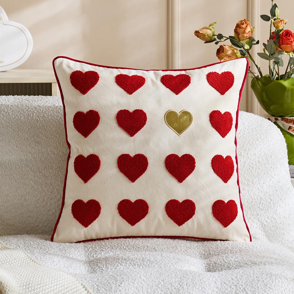 1PC Valentine's Day Heart Tufted Cushion Cover Couple Festive LOVE Embroidered Pillow Cover Red Pink Wedding Party Home Decor