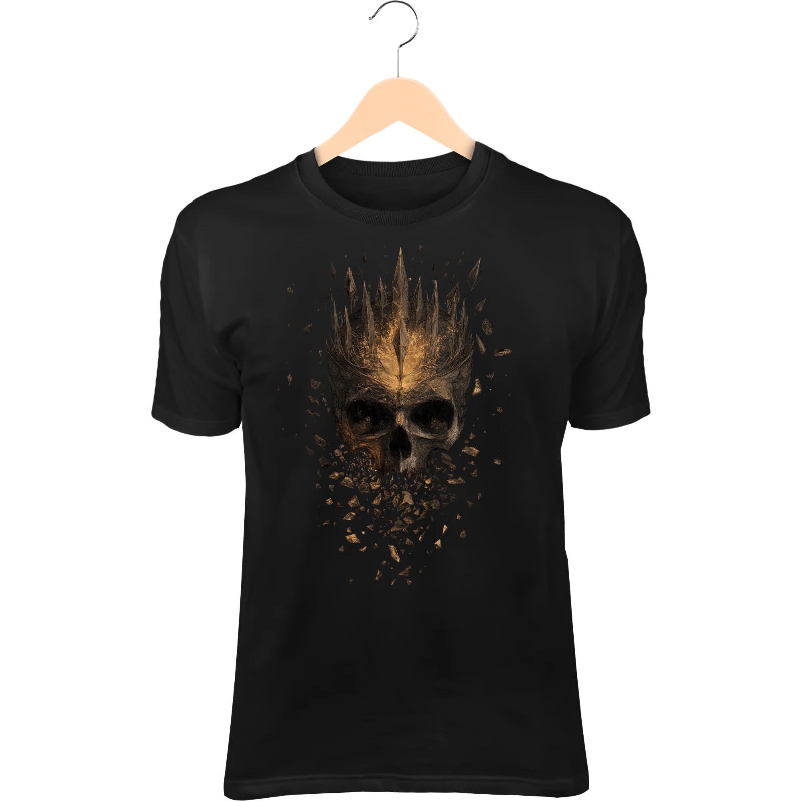 Crowned Skull T-Shirt – Fiery Eyes, Shattered Thorns, Dark Gothic Royalty Art M