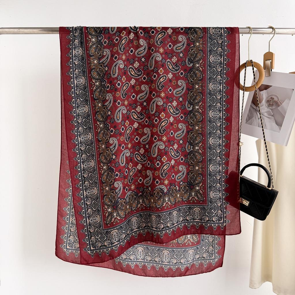 Cross Border New Cotton Linen Scarf Women's Autumn Winter Style Thin Cashew Print Angola Red Shawl Decorative Headscarf