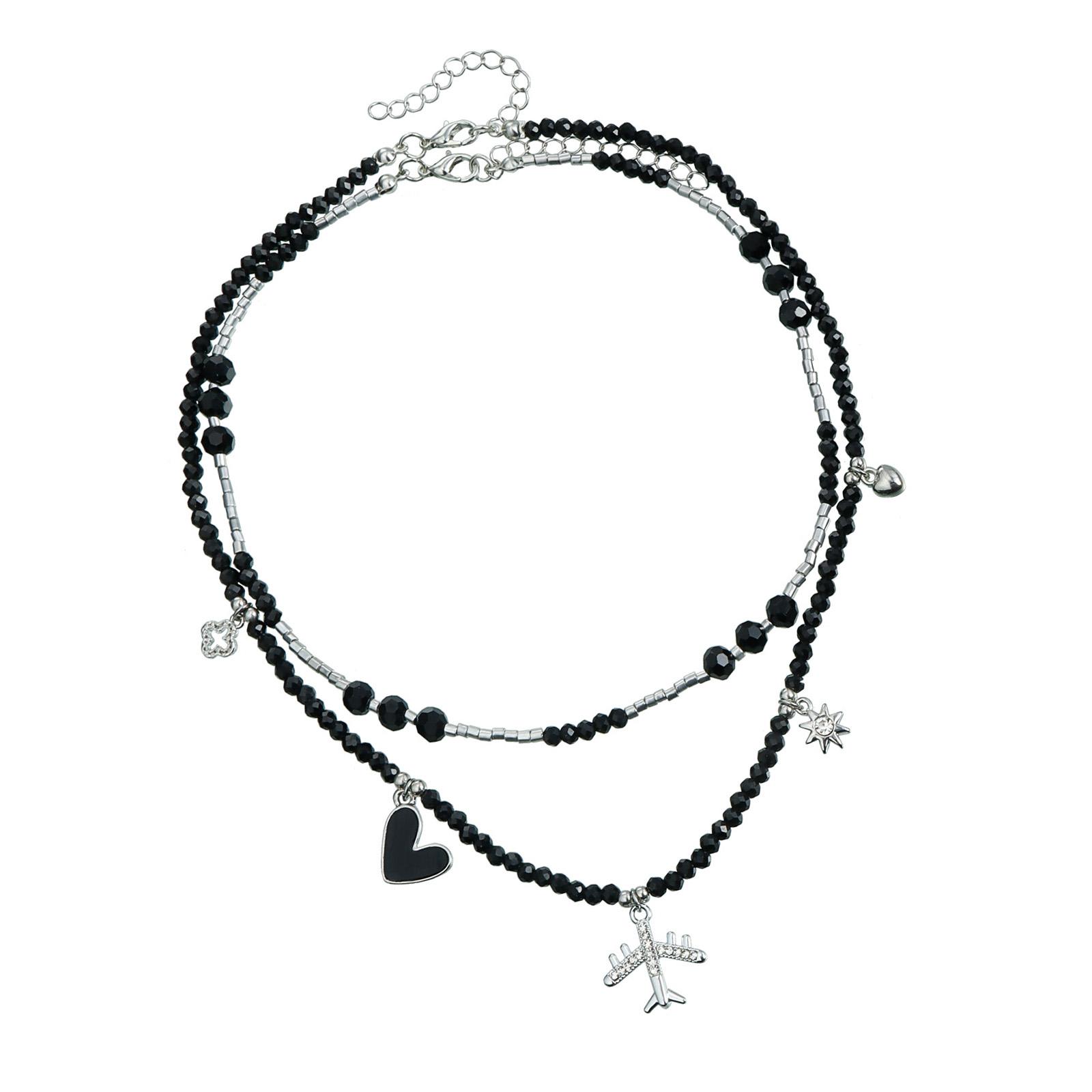 

Регулируемая цепочка Готическое ожерелье с подвеской в виде самолета, с черным бисерным шармом и кристаллами, стеклянные материалы для модных женщин S