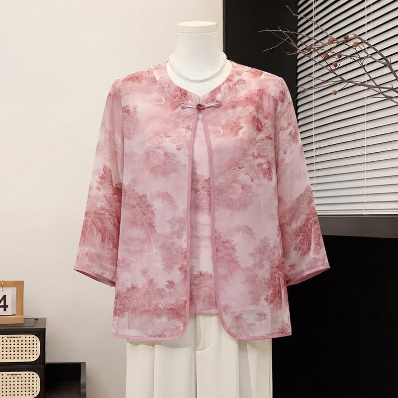 Datang Furen New Chinese Style Embroidered Faux Two-Piece T-Shirt for Moms