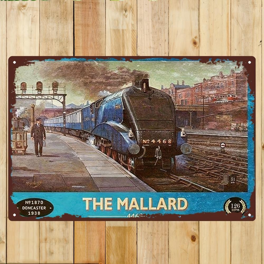 D Flat pc Vintage Mallard Steam Train Metal Wall Plaque x Inch Iron Retro Railway Sign with Blue Black Locomotive 20x30cm(7.8x11.8inch)