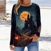 Womens Halloween Printed Crewneck Pullover Sweatshirt Long Sleeve Casual Top with Graphic Design for Seasonal Wear