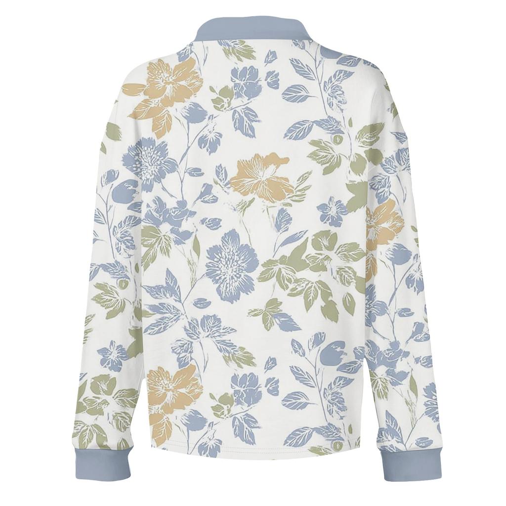 Women's Retro Street Lazy V,neck Long Sleeve Button Floral Print Pullover Top