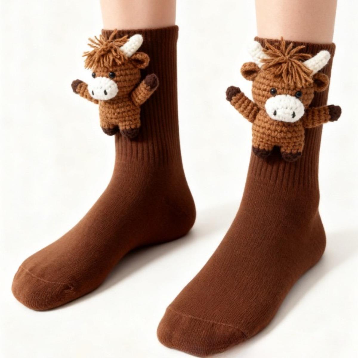 

HOMZY Новые плюшевые вязаные крючком носки с животными Очаровательные носки с животными One Size（a pair）