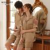 Dream Silk Brocade Summer Ice Silk Pajama Set: Unisex Short Sleeve Two-Piece with Loose Grid Pattern