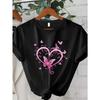 Plus Size Women Oversized Full Heart Print Pink Tee Crew Neck Short Sleeve Casual Summer Beach Top