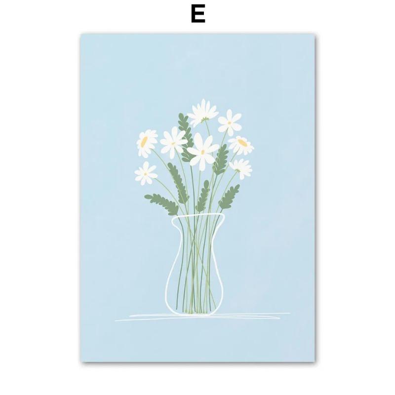 Minimalist Decorative Canvas Paintings In The Blue Flower Market, Nordic Art, Living Room Decoration, Abstract Murals