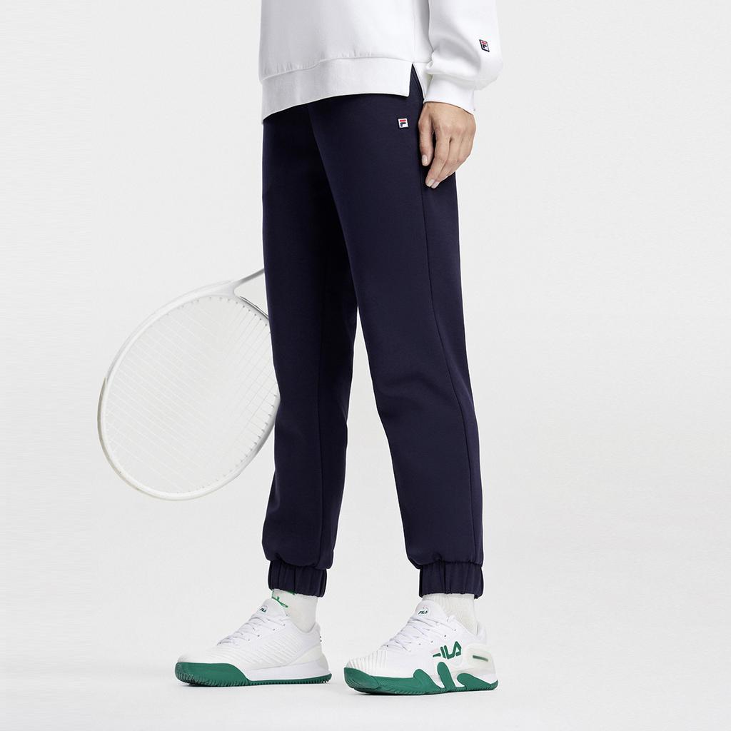 FILA Embroidered Logo Tennis Straight Leg Lace-Up Casual Knit Sports Pants Women pants Dark-Blue A11W343613F-NV