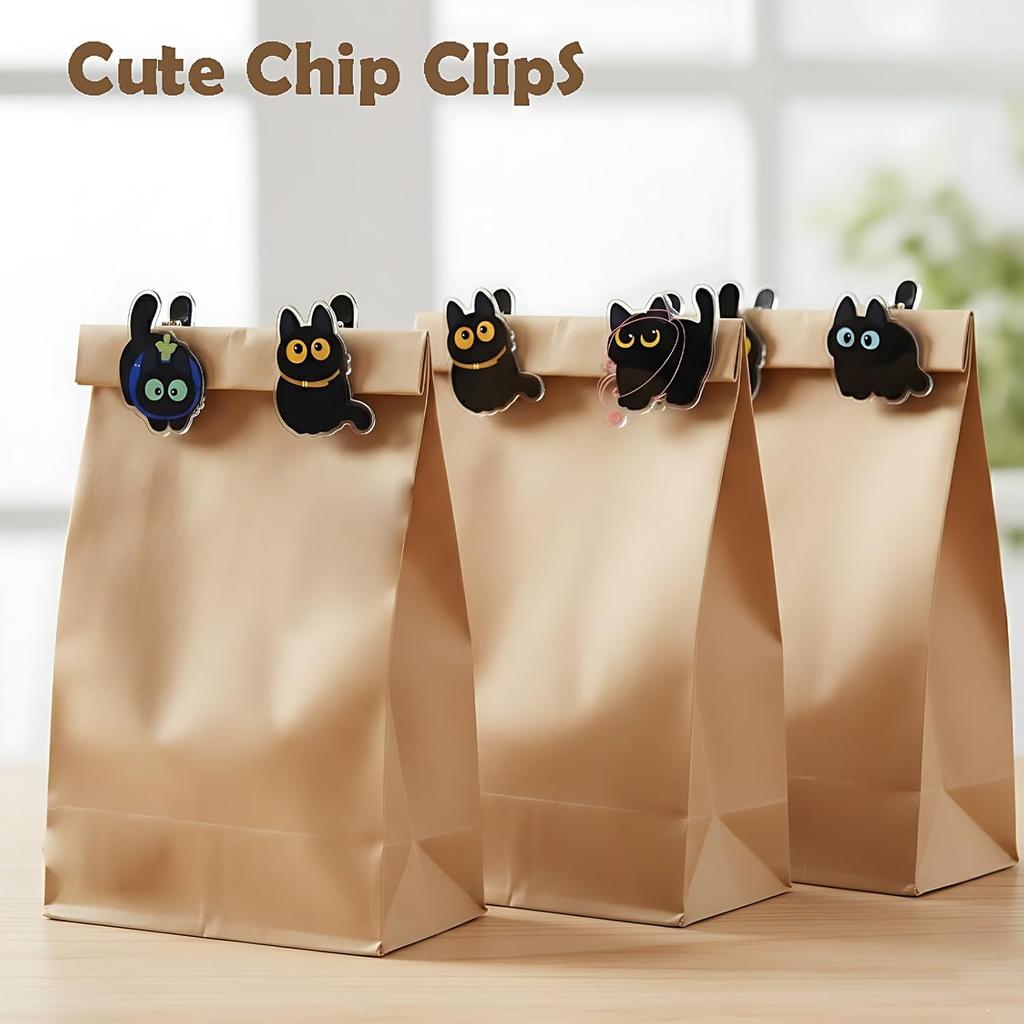 8 PCS Cute Chip Clips, Food Bag Clips, Black Cat Shaped Chip Clip, Acrylic Kitchen Snacks Clip for Airtight Seal Food Storage, Paper Storage