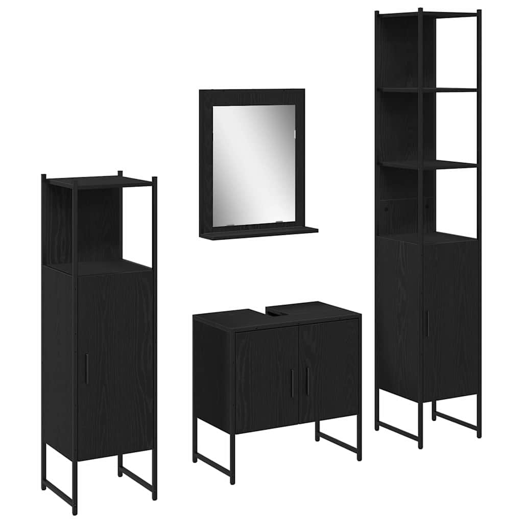Bathroom Furniture Set with Shelf 4 pcs Black Wood Based Material