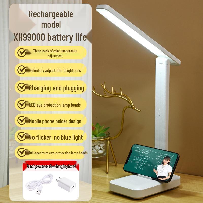 Eye-Protecting LED Desk Lamp with Touch Dimming and Color Change, Rechargeable for Dorms, Bedrooms, or Study Rooms.