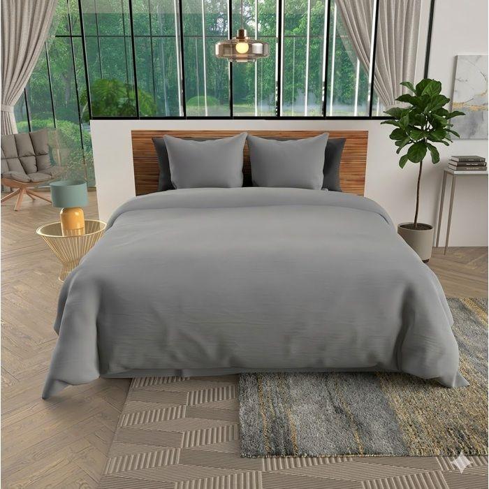 Parure de lit - EDEN - Unie - 240x260 cm - Microfibre 100% polyester - Gris lavé